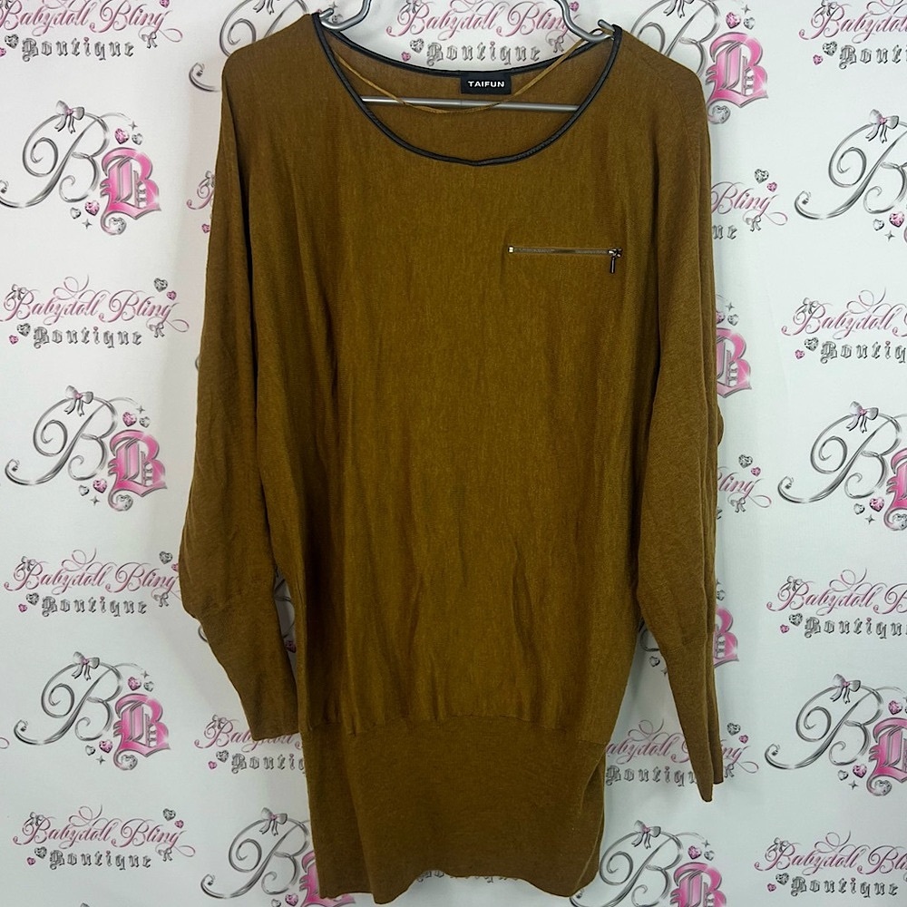 TAIFUN long sleeve zipper detail shiny trim Mustard Long Sleeve Top